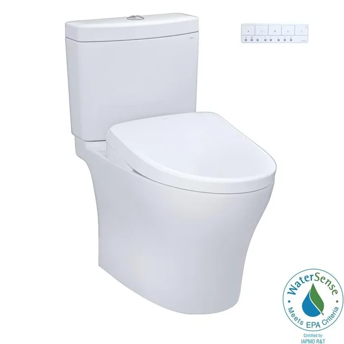 0.9/1.28 gpf Elongated Two Piece Toilet with Washlet Seat in Cotton White
