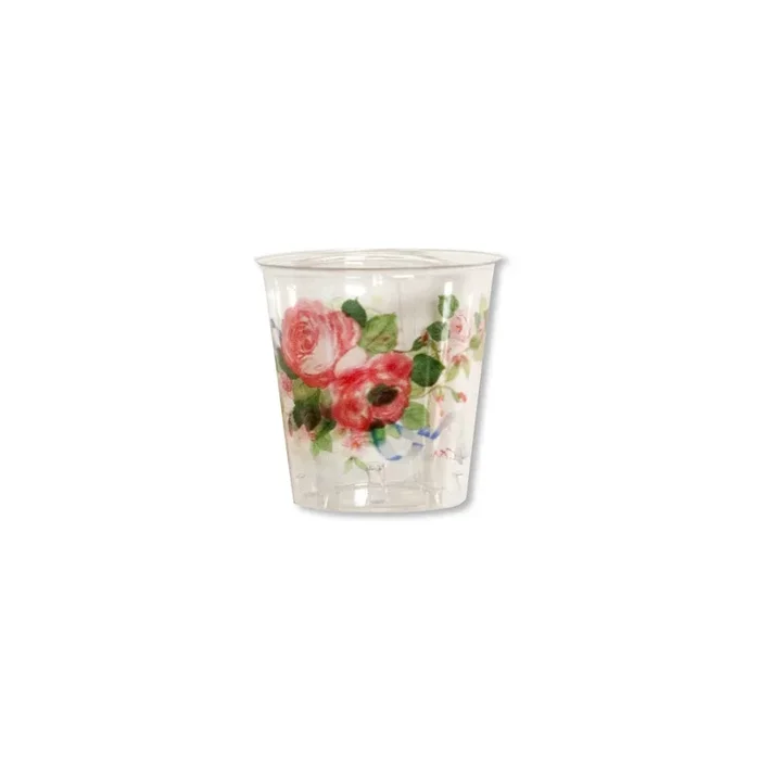 10 Bicchieri CACHEPOT con rose in plastica Kristal – addobbo decoro tavola