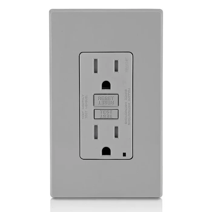 15A 125V Duplex Tamper-Resistant GFCI Outlet in Grey with LED Indicator Light