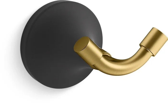 2-Hook Robe Hook in Matte Black with Moderne Brass