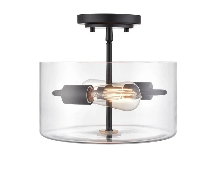 2-Light Semi-Flush Mount Ceiling Light in Matte Black