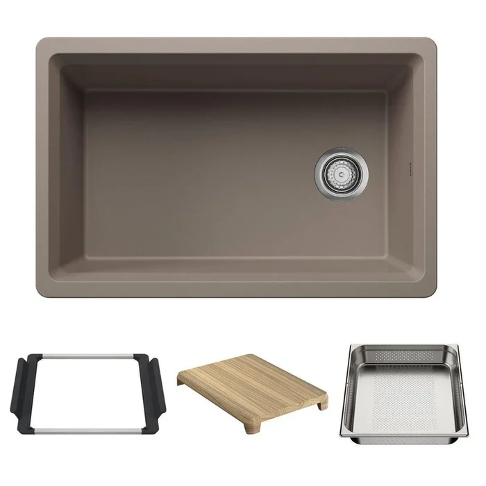 30 in. Undermount Silgranit Single Bowl Workstation Kitchen Sink in Truffle