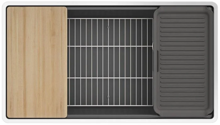33 in. Undermount Neoroc Single Bowl Workstation Kitchen Sink in Matte Graphite