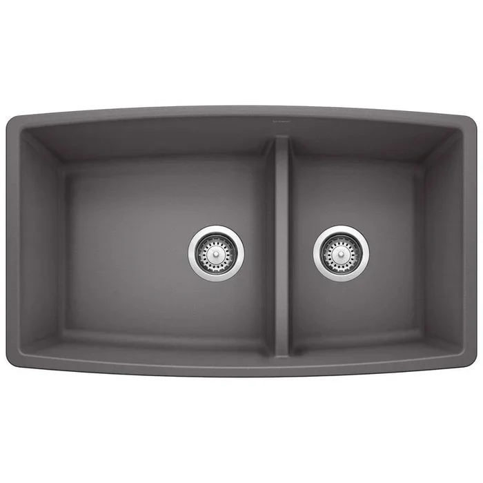 33 in. Undermount Silgranit Double Bowl Kitchen Sink in Cinder