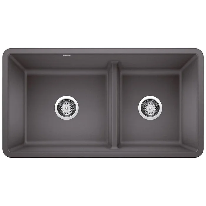 33 in. Undermount Silgranit Double Bowl Kitchen Sink in Cinder