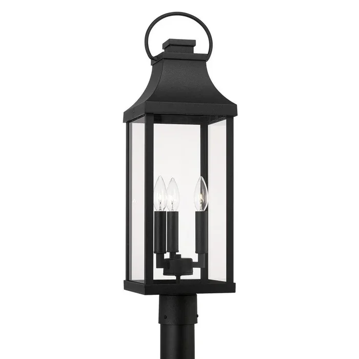 8 x 26-3/4 in. 60W 3-Light Head Post Light in Black