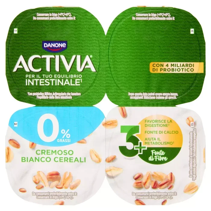 Activia 0 danone bianco e cereali 4×125 g