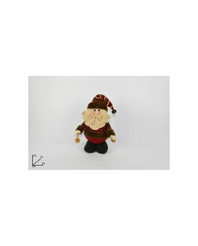 Addobbo Babbo Natale tessuto Scozzese con Sci 33cm