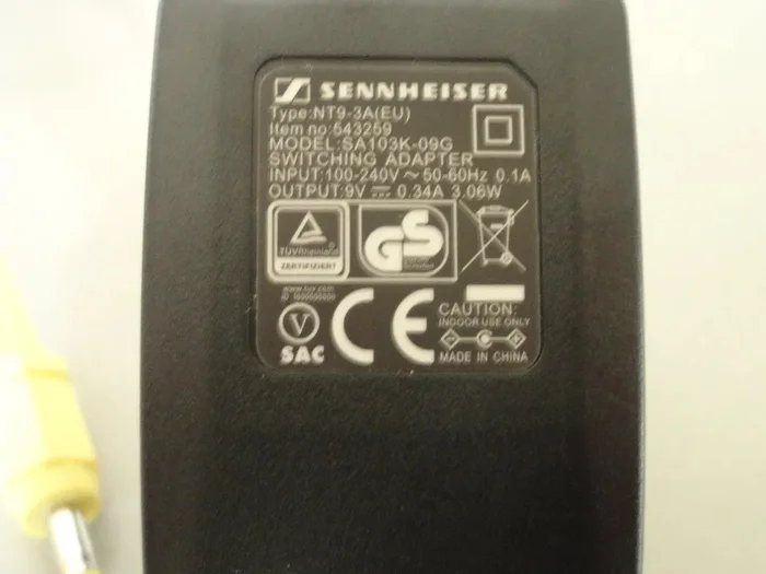 Alimentatore dc 9v 200mah per cuffie Sennheiser