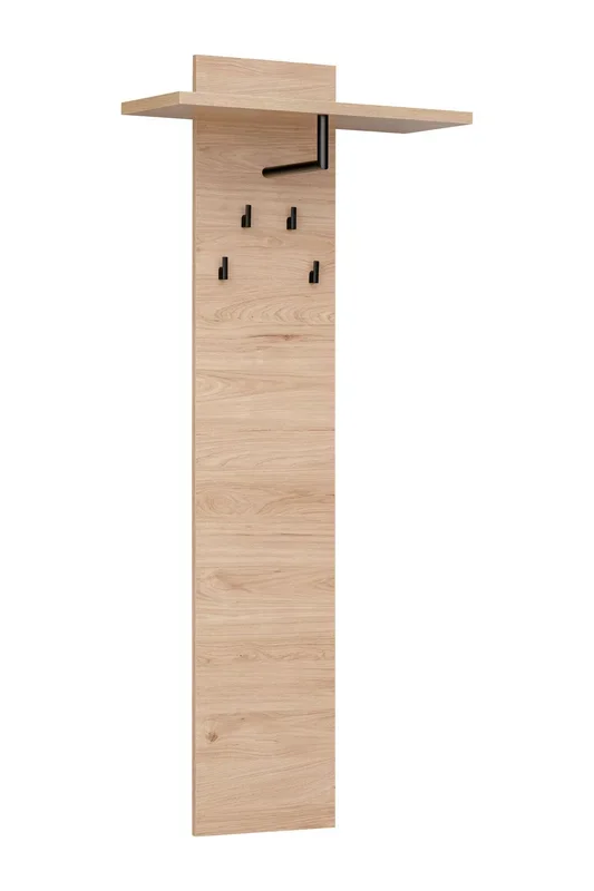 Appendiabiti “Angvik” 02, rovere / nero, 4 ganci, 146 x 60 x 26,5 cm, 1 ripiano, 1 barra appendiabiti