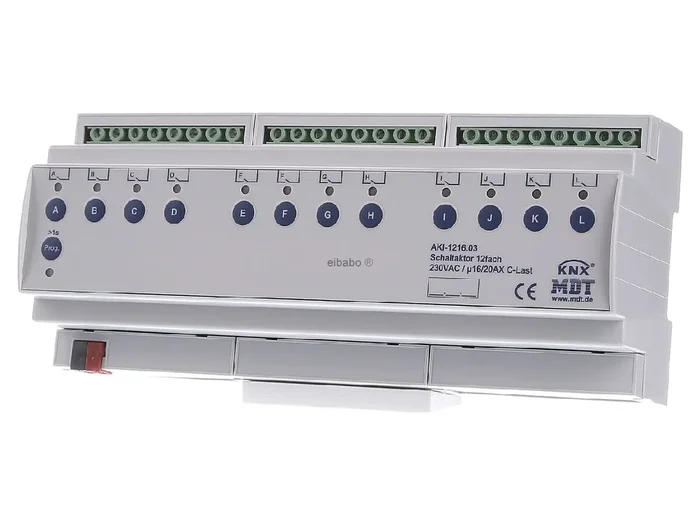 Attuatore di commutazione 12 volte per automazione domestica KNX AKI-1216.04