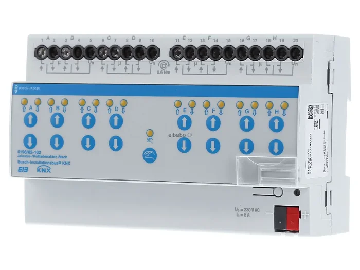 Attuatore per veneziane/tapparelle KNX 8 volte, con determinazione del tempo di esecuzione 6196/8…