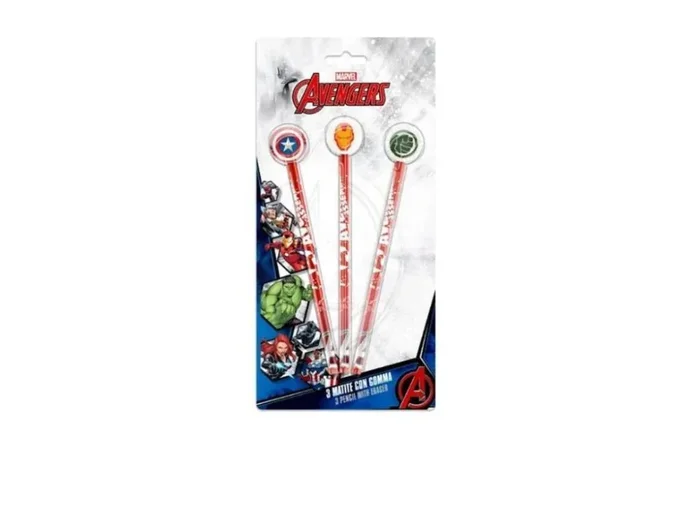 avengers matite 3 pz con gomma