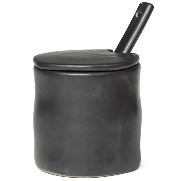 Barattolo per il sale FLOW 8 cm, nero, grès porcellanato, fermo LIVING