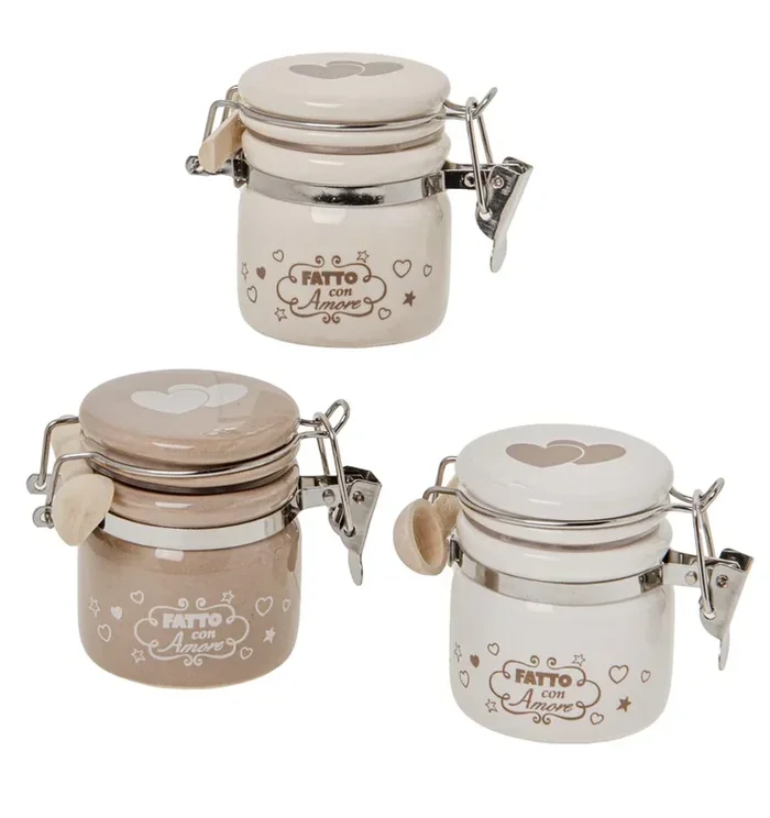 Barattolo Portaconfetti Fatto-Con-Amore 3 Assortiti H 6 Cm (Conf. da 12 pezzi.)