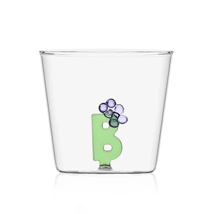 Bicchiere in vetro tumbler con alfabeto fiorito lettera “B” GreenWood