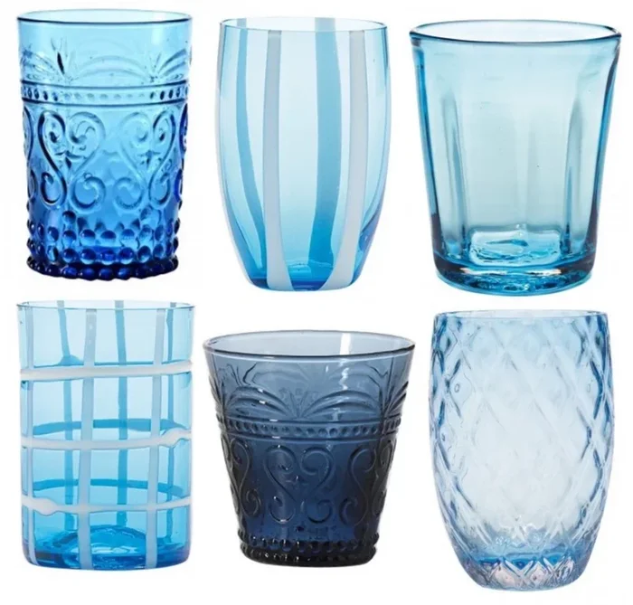 Bicchiere vetro Melting Pot Set 6 pezzi Acquamarina