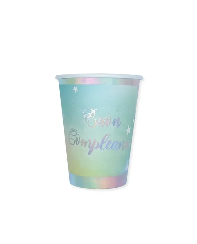 Bicchieri di carta Buon Compleanno Rainbow 8 Pz