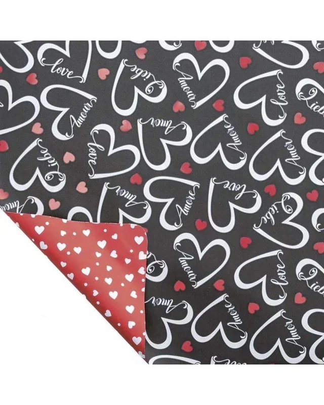Bobina perl love cuori nera rossa cm 100 x25 mt 40my
