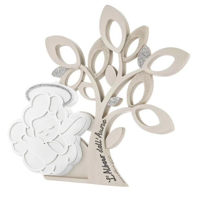 Bomboniera per battesimo – Scultura piccolo albero della vita con angioletto L’Albero dell’Amore