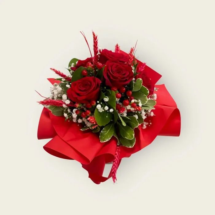 Bouquet rose rosse e spighe per laurea