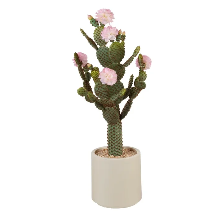 Cactus artificiale fiori rosa in vaso h 85 cm