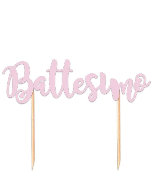 Cake topper italic cm 20×15 battesimo rosa