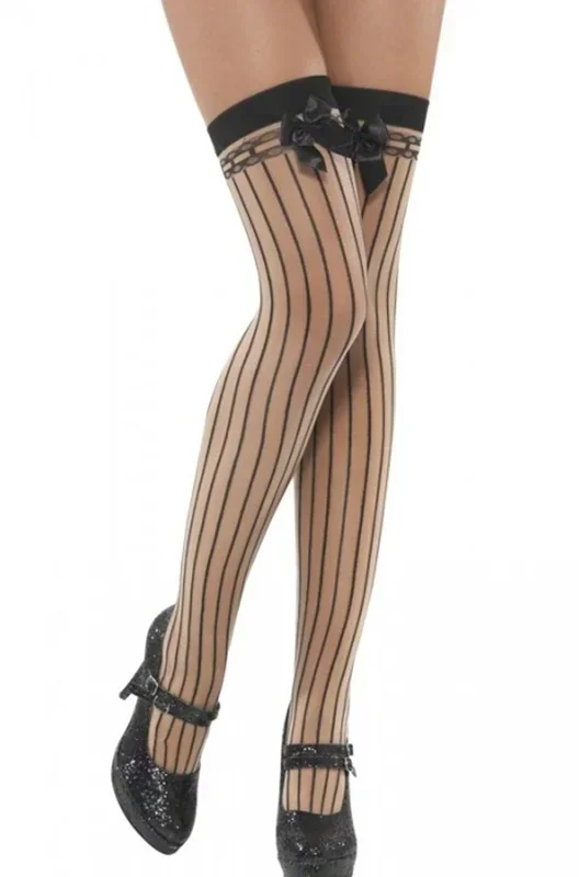 Calze autoreggenti a righine sottili gessato nero burlesque