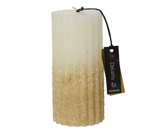 Candela Wool White Decoro Oro D 7×15 Cm