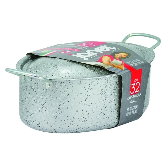 CASSERUOLA OVALE CON COPERCHIO 2 MANICI 32CM RIVESTIMENTO ANTIADERENTE 7 STRATI 042771M