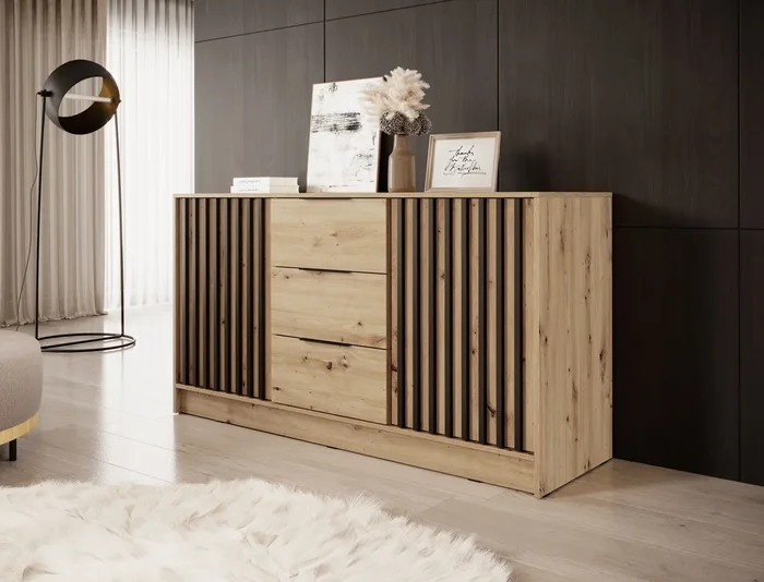 Cassettiera dal design moderno Leeds 17, colore: rovere Artisan – Dimensioni: 86 x 155 x 45 cm (A x L x P)