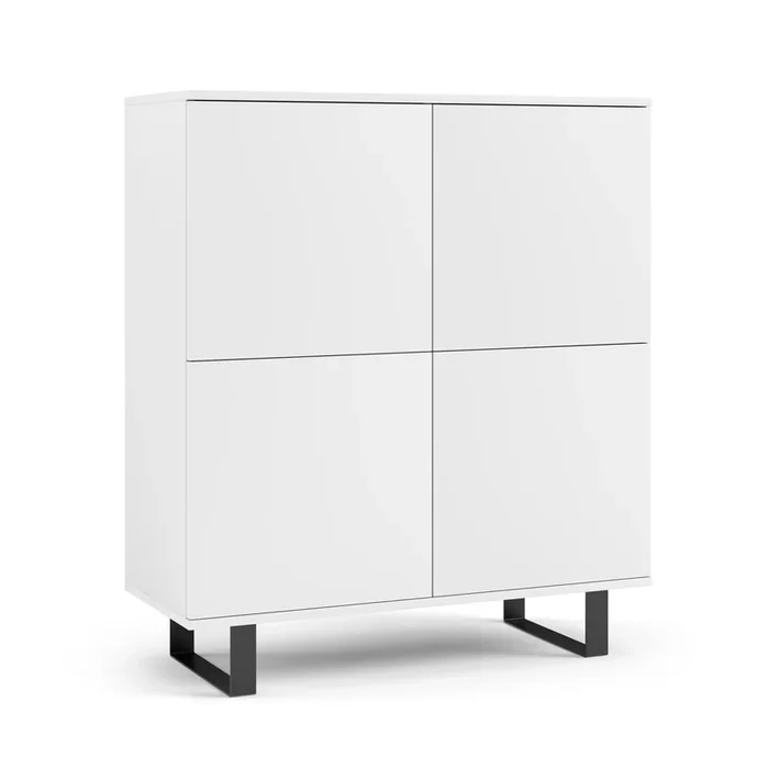 Cassettiera leggera a quattro ante Zapopan 94, otto scomparti, colore: bianco, dimensioni: 114 x 100 x 40 cm, funzione push-to-open, design moderno e semplice