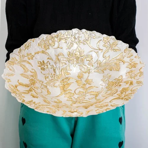 Centrotavola floreale perla e oro diametro 40 cm