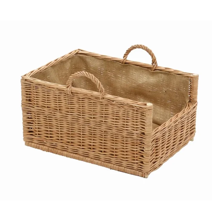 Cesta portalegna in vimini europeo con fodera juta rettangolare cm 53x39xh26/31.5