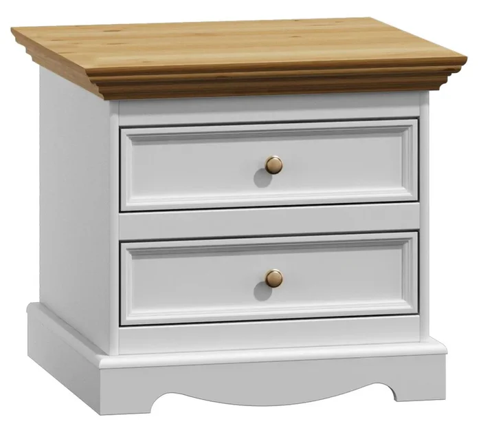 Comodino “Gyronde” 13, pino massiccio, bianco / rovere – 53 x 60 x 45 cm (h x l x p)