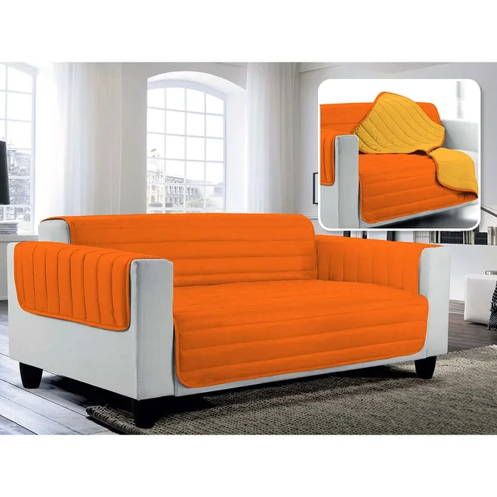 Copridivano Trapuntato in Microfibra Doubleface Arancio /Giallo