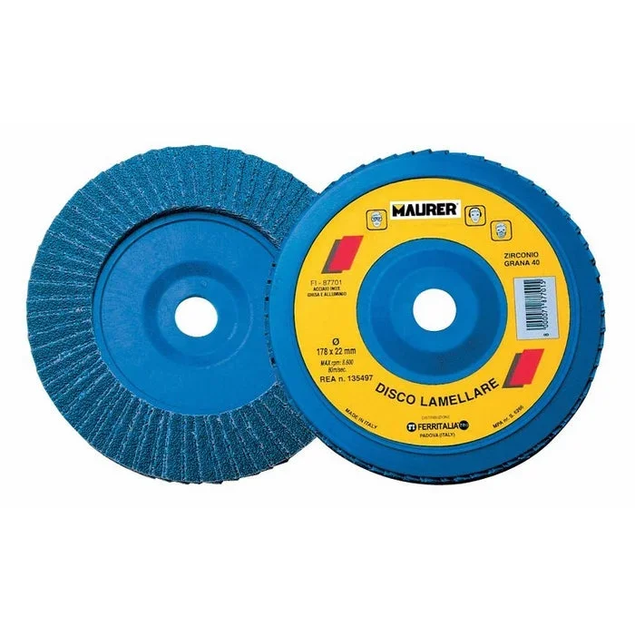 Disco Lamellare al Zirconio Ø115 mm Grana 40 Maurer per Acciaio Inox, Metalli 5 pz