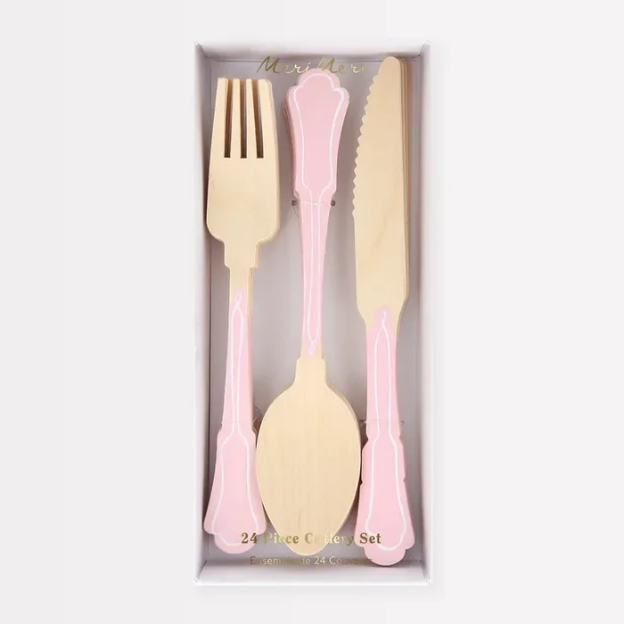 Elegante set di posate in legno rosa (x 24)
