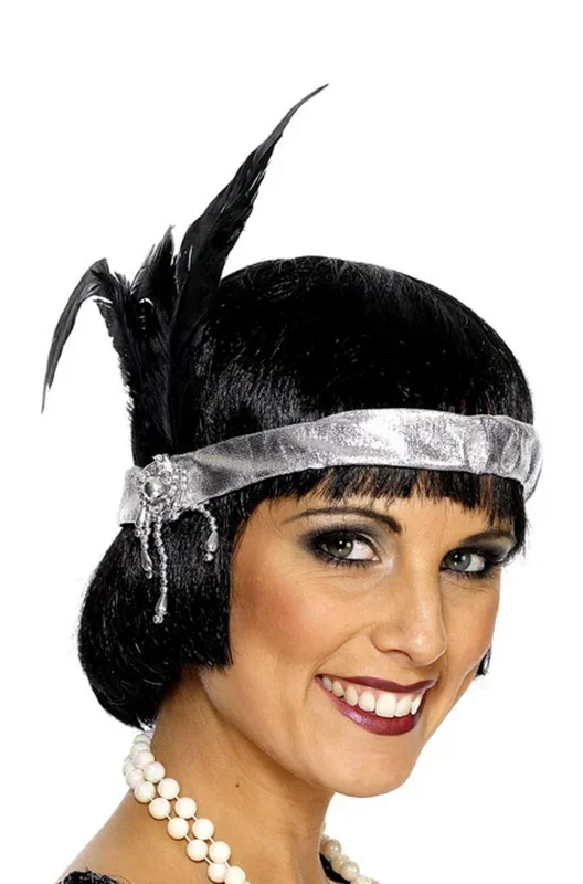 Fascia anni 20 argento con piuma flapper