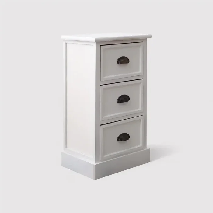 Filadelfo – Comodino bianco classico con 3 cassetti