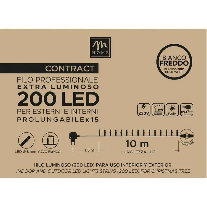 Filo professionale supernumerary luminoso 200 LED prolungabile bianco freddo con flash