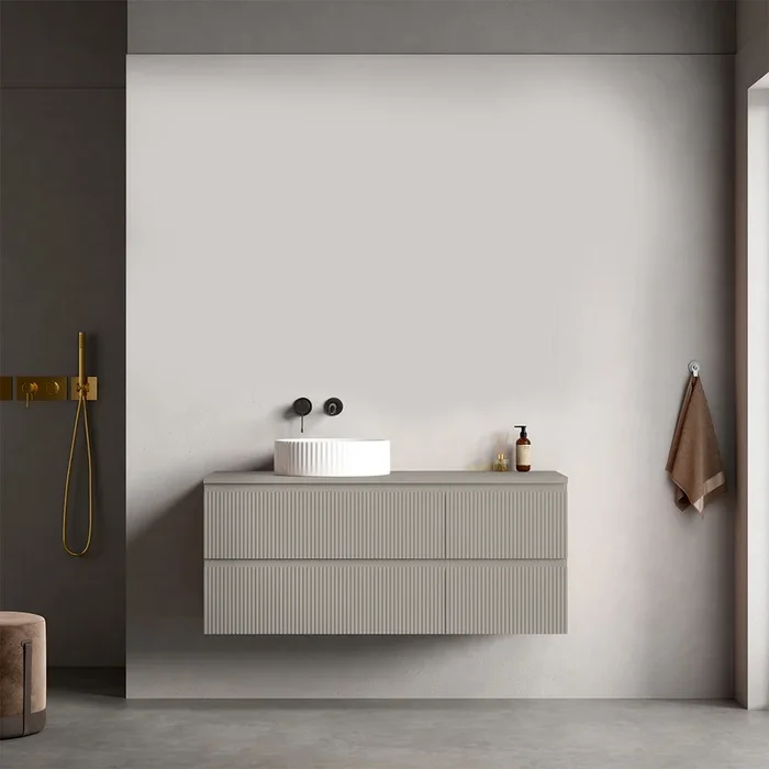 Fluid bagno sospeso cannettato reversibile 120 cm Grigio Cenere per Lavabo d’appoggio Senza Specchio – Fiji Paint Top Canneté