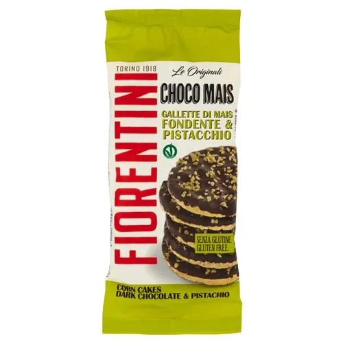 GALLETTE DI MAIS RICOPERTE CIOCCOLATO FONDENTE E PISTACCHIO