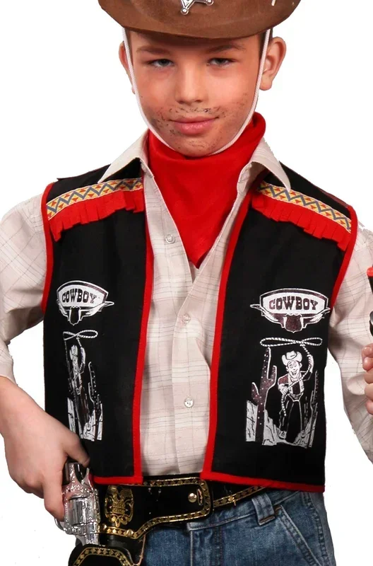 Gilet bambino sceriffo del west cowboy nero con frange
