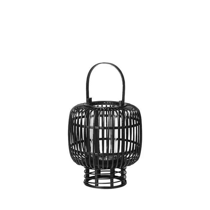 Goran lanterna bambù / vetro nero- Ø27,5XH33CM