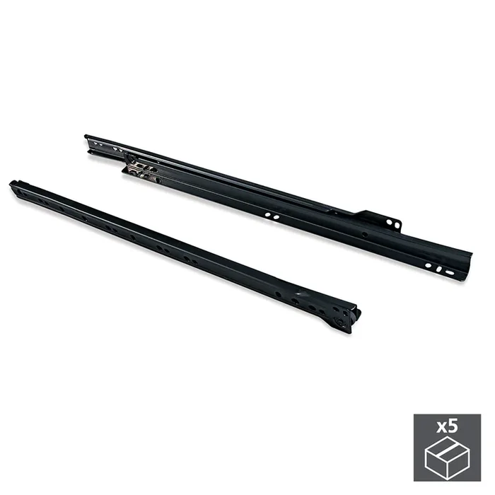 Kit Guide a Rotella per Cassetti 500 mm a Estrazione Parziale Nero 5 Pezzi Emuca