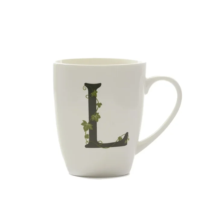 LA PORCELLANA BIANCA Mug iniziale L nera ATUPERTU tazza da latte bianca 380 cc