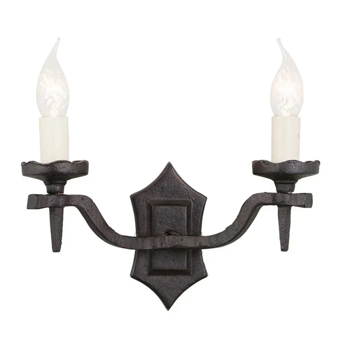 Lampada da parete in ferro battuto dal design rustico doppio diffusore Rectory – 60W