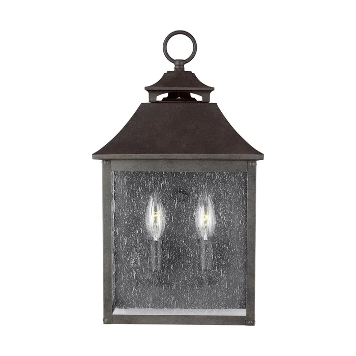 Lanterna da parete rettangolare in acciaio e diffusore rustico in vetro a 2 luci Galena – 40W