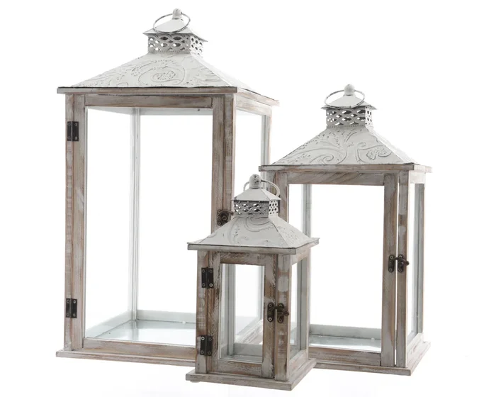 Lanterna Legno Bianco 32X32X63 Cm